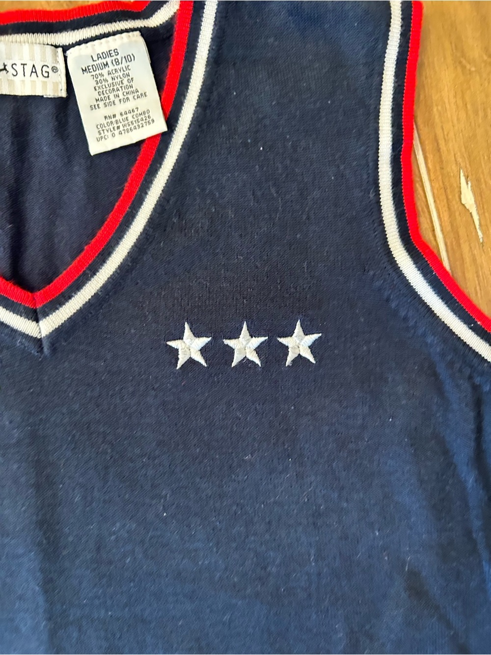 Vintage White Stag Navy Blue‎ V-Neck Tank Top Star Americana Red White Trim M - Picture 2 of 4